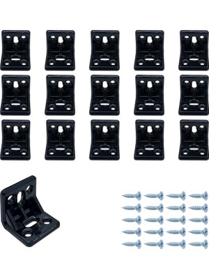 Renas Store Mr.bracket 15 Ad. Siyah Plastik L Gönye Köşebent 25X25X30MM - Mobilya Dolap Raf Çekmece Sehpa Sandalye Birleştirme Sabitleme Montaj Bağlantı Aparatı