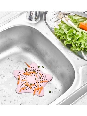 Renas Store Seahome Vantuzlu Silikon Kaymaz Yıldız Lavabo ve Küvet Süzgeci Yıldız Süzgeç Pembe Renk SEA114P
