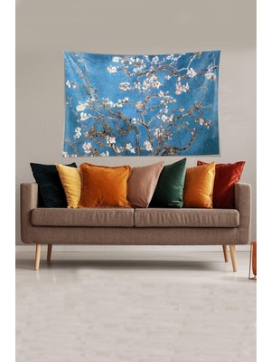 Renas Store Pelangi Mavi Almond Blossom Leke Tutmaz Kadife Kumaş Duvar Örtüsü Duvar Halısı Tapestry YWLL376, 140 x 230