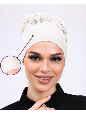 Alivascarf Kaymayan Fırfırlı Silikonlu Dikişsiz Kaymaz Bone Kadın Tesettür Bağlamalı Iç Bone Kırık Beyaz