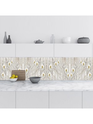 Renas Store Mutfak Tezgah Arası Folyo Fayans Kaplama Folyosu Beyaz Papatya 60X100 cm