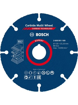 Renas Store Bosch 1x Expert Carbide Multi Wheel Kesici Diskler (Sert Ahşap, Çivili Ahşap, Plastik, Alçıpan Panel, Ø 125 Mm, Aksesuar Küçük Avuç Taşlama Makinesi)