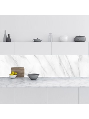 Renas Store Mutfak Tezgah Arası Folyo Fayans Kaplama Folyosu Beyaz Mermer Yeni 60X400 cm