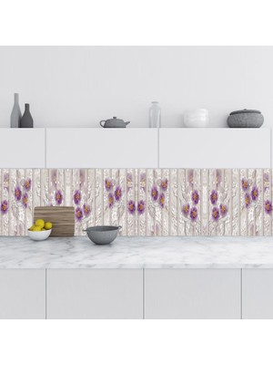 Renas Store Mutfak Tezgah Arası Folyo Fayans Kaplama Folyosu Mor Papatya 60X100 cm