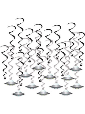 Renas Store Beistle 24 Parça Uçan Tabak Whirls Dış Mekan Süslemeleri Uzaylı Parti Malzemeleri Asılı Spiraller, 44,5 cm - 63,5 Cm, Siyah/gümüş/beyaz/mavi/yeşil