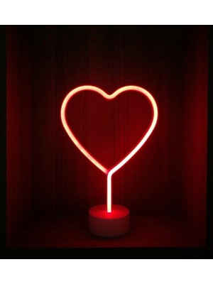 Atalier Coco Neon Işıklı Kalp Masa Gece Lambası Pil+Usb