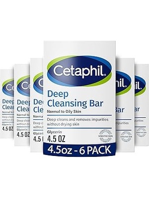 Renas Store Cetaphil Bar Soap, Deep Cleansing Face And Body Bar, Pack Of 6, For Dry To Normal, Sensitive Skin, Soap Free, Hypoallergenic, Paraben Free, Fragrance Free, Removes Makeup, Dirt And Oil