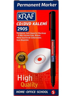 Renas Store Kraf Permanent Marker Cd/dvd Kalemi 290S, Siyah, Ince Uç, Cam, Plastik ve Metal Yüzeylerde Kullanım, 12'li Paket