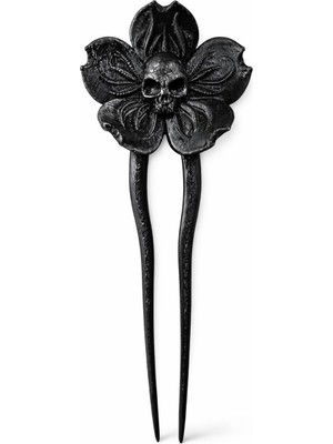 Renas Store Gotik Kafatası Çiçek Saç Tokası – Siyah Saç Çubuğu, El Yapımı Görünümlü, Kadın & Cosplay & Günlük Kullanım Için Saç Aksesuarı
