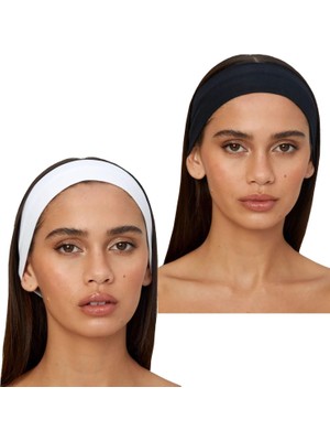Renas Store 2'li Kombin Saç Bandı Seti - Elastik Kaymaz Ince Esnek Pamuk Emici Kadın Saç Bandı Bandana, Unisex Spa Koşu Yoga Pilates Bisiklet Fitness 2'li Saç Bandı Kafabandı Seti