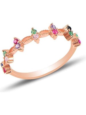 Renas Store Gümüş Rose Mix Taşlı Crown Yüzük
