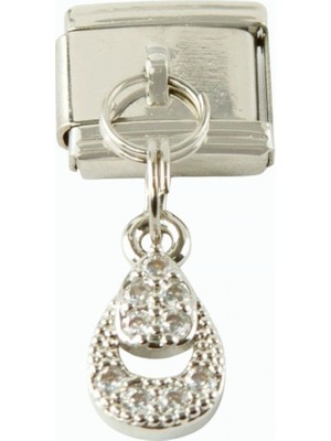 Hace Bazaar Oval Zirkon Taşlı Sallatılı Çelik Charm
