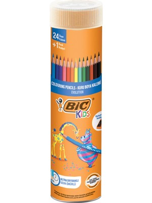 Renas Store Bıc Kids Evolution Kuru Boya Kalemi 25'li Metal Tüp , Kıymık Oluşturmaz, Çiğnemeye Karşı Dayanıklı, Kolay Açılır