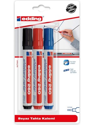 Renas Store Edding ED260B399 Edding 260 Beyaz Yazı Tahtası Kalemi 3lü Karışık Siyah/kırmızı/mavi