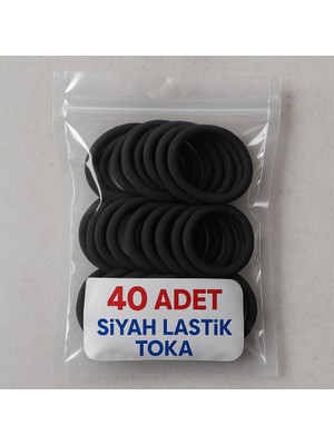Renas Store Siyah Kadın Saç Tokası 40 Adet Orta Boy Esnek Havlu Lastik Toka