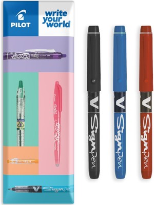 Renas Store Pılot V Işaret Kalemi - Fineliner Marker Kalemler - 2,0 mm Uç Ucu - 0,6 mm Çizgi Genişliği - Temel Paket - Siyah, Mavi ve Kırmızı (3)