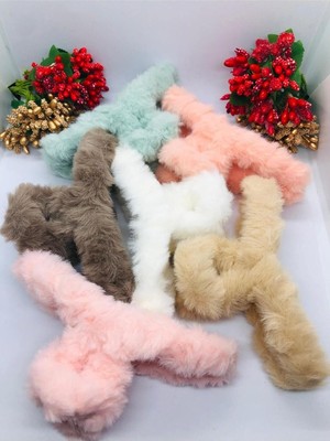 Renas Store Yumuşak Tüylü Peluş Kıskaçlı Mandal Toka Çok Renkli Tek Ebat