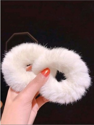 Renas Store Kadın 2'li Beyaz Peluş Lastik Toka Seti,kadın Çocuk Mandal Toka, Lastik Toka Seti, Toka Organizer, Toka, Kız Çocuk Toka, Toka