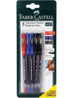 Renas Store Faber-Castell 1425 Tükenmez Kalem Seti, 5'li, 0.7mm, Kırmızı-Mavi-Siyah