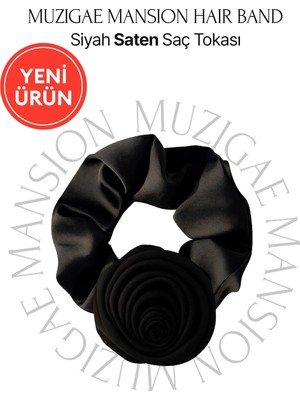 Renas Store Muzıgae Mansıon Gül Detaylı Siyah Saten Saç Tokası Hair Band