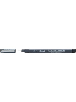 Renas Store Pentel Pointliner S20P-3A, Fineliner, Siyah, Suya Dayanıklı ve Solmaz, 0,3 mm