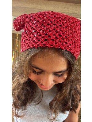 Renas Store Kırmızı Örgü Bandana | Doğal Koton Ip