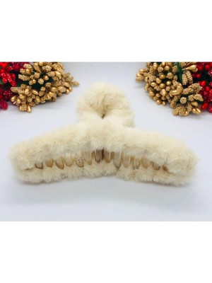 Renas Store Peluş Mandal Toka- Yumoş-Kıskaçlı Toka 1 Adet Krem Tek Ebat