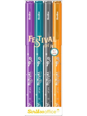 Renas Store Scrikss Office Festival Jel Kalem 0.7 mm Vivid Renkler 4'lü Blıster - 2