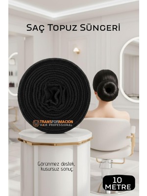 Renas Store Transformacion Profesyonel 10 Metre Kesilebilir Saç Topuz Süngeri - Kuaför Tipi Esnek Form Verici Siyah, 720600