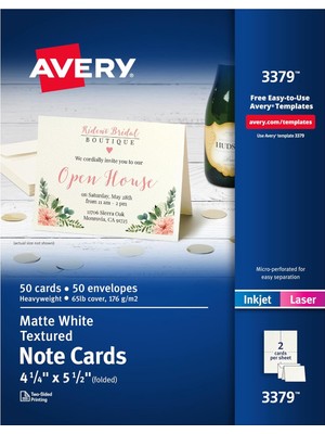 Renas Store Avery Yazdırılabilir Not Kartları, Mürekkep Püskürtmeli Yazıcılar, 50 Kart ve Zarf, 4,25 x 5,5, Ağır, Dokulu (3379) Doğum Günü Için