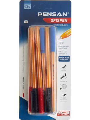 Renas Store Pensan PE01010TKKRMT10 1010 Tükenmez Kalem, 10 Lu Blister 1 Mm,çok_renkli