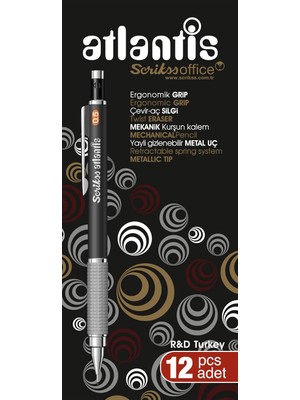 Renas Store Scrikss Office Atlantis Versatil Kalem 0.5 mm 12'li Ambalaj Siyah
