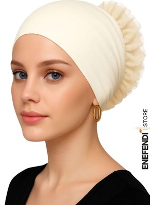 Renas Store Silikonlu Fırfırlı Bone Kaymayan Topuz Bonesi Dikişsiz Krem | Konforlu Şık Pratik Bone