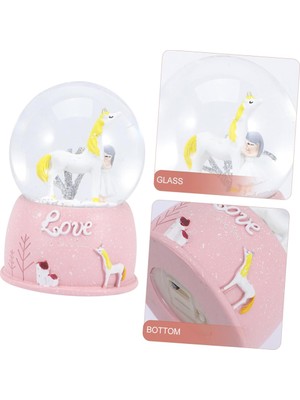 Hereveoyuncak Mini Pembe Kar Küresi - Sevimli Unicorn ve Kızz Tasarımlı - Işıklı
