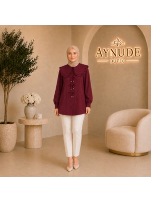 Aynude Bebe Yaka Fırfır ve Bağlama Detaylı Gömlek