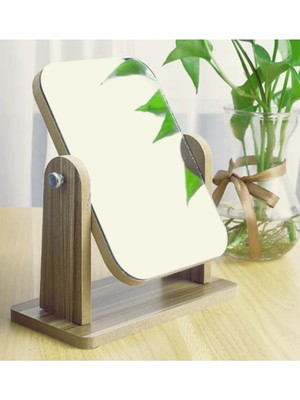 Renas Store Gaman Masaüstü Standlı Ayarlanabilir Makyaj Aynası Masaüstü Ahşap Ayna 22X16CM No:6