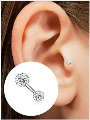 Renas Store Takıconcept Iki Ucu Taşlı 316L Çelik Shambala Piercing, Gümüş