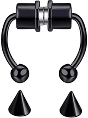 Renas Store Deliksiz Mıknatıslı Lip Boynuz Fake Piercing Septum, Siyah, 2,2