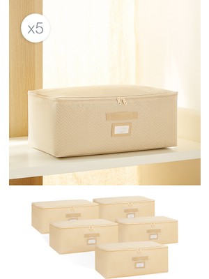 Empressco 5 Adet Orta Boy Bej Balıksırtı Baza Altı Kazak Pike Battaniye Hurcu 52X28X21