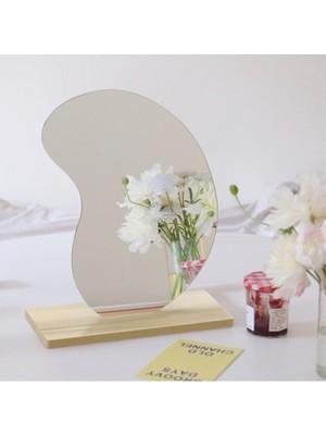 Renas Store Gaman Fasulye Tanesi Görünümlü Kore Tarzı Yeni Tasarım Masaüstü Makyaj Kişisel Bakım Aynası -20CM-