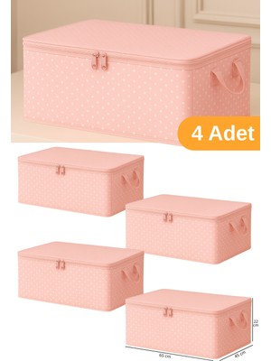 Empressco 4 Adet -Pembe Puantiyeli Büyük Boy Baza Altı ve Çekyat Tipi Hurç 65 x 45 x 22 cm
