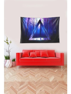 Renas Store Pelangi Mavi Üçgen Desenli Leke Tutmaz Kadife Kumaş Duvar Örtüsü Duvar Halısı Tapestry YWLL432, 140 x 140