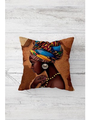 Renas Store Pelangi Etnik Afrikalı Kadın Kuş Çift Tarafı Baskılı Gizli Fermuarlı Yastık Kırlent Koltuk Yastık Kılıfı, Kahverengi 45 x 45