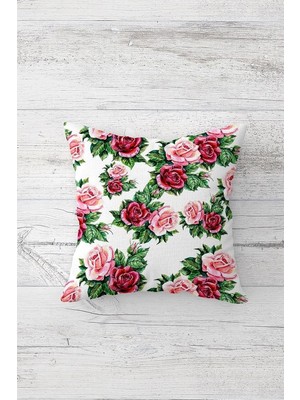 Renas Store Pelangi Floral Desen Çift Tarafı Baskılı Gizli Fermuarlı Yastık Kılıfı Kırlent Koltuk Yastık Kılıfı, Somon-Fuşya-Beyaz 45 x 45