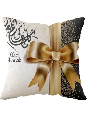 Renas Store Pelangi Eid Mubarak Ramazan Temalı Çift Taraflı Gizli Fermuarlı Yastık Kılıfı Kırlent Koltuk Yastık Kılıfı, Beyaz-Siyah-Gold 43 x 43