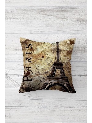Renas Store Pelangi Paris Eyfel Kulesi Çift Tarafı Baskılı Gizli Fermuarlı Yastık Kılıfı Kırlent Koltuk Yastık Kılıfı, Bej-Kahve 45 x 45