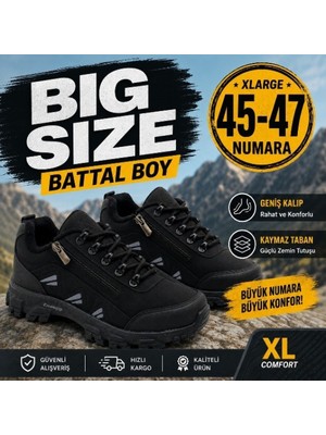 Wanderfull Trekking Siyah Erkek Outdoor Fermuarlı Battal Boy Ayakkabı 45-47