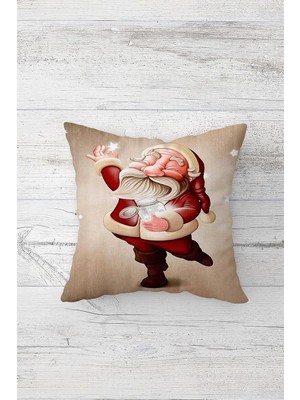 Renas Store Pelangi Noel Baba Yılbaşı Temalı Çift Tarafı Baskı Gizli Fermuar Yastık Kılıfı Kırlent Koltuk Yastık Kılıfı, Bej-Bordo 45 x 45, 24691173745451