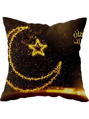 Renas Store Pelangi Ramazan Hilal Desenyıldızlı Çift Taraflı Gizli Fermuarlı Yastık Kılıfı Kırlent Koltuk Yastık Kılıfı, Kahverengi-Sarı 43 x 43