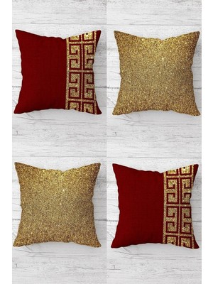 Renas Store Pelangi Gold Payetli Düz Kombin Gizli Fermuarlı Kırlent Kılıfı Koltuk Yastık Kılıfı TAKIM(4ADET), Gold-Bordo 45 x 45